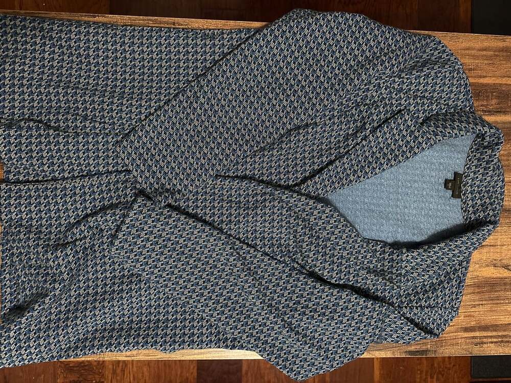 J.Jill Wearever Collection Cardigan Size L Blue Geometric Knit Shawl Collar